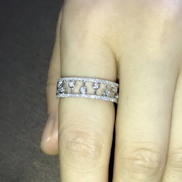 😍Dainty CZ Full Around Zircon Silver Plated Luxury Fashion Eternity Ring, K892 - Picture 4 of 8